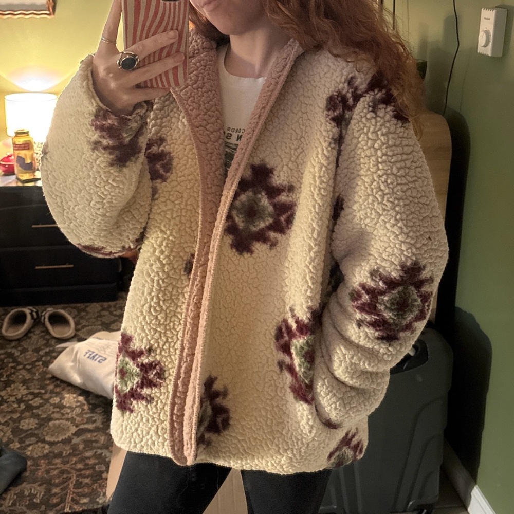 Urban Outfitters Cream and Purple Teddy Jacket